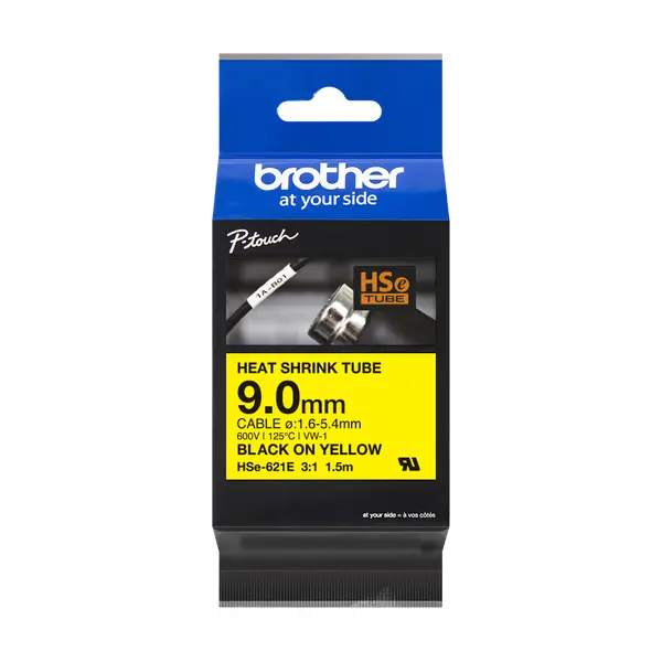 Brother HSe-621E 熱縮套管標籤帶 黃底黑字 9.0mm