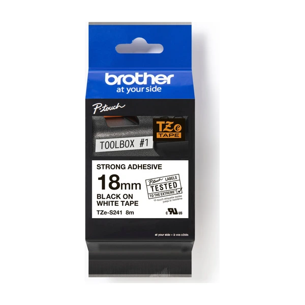 Brother TZe-S241 超強黏性護貝標籤帶 白底黑字 18mm